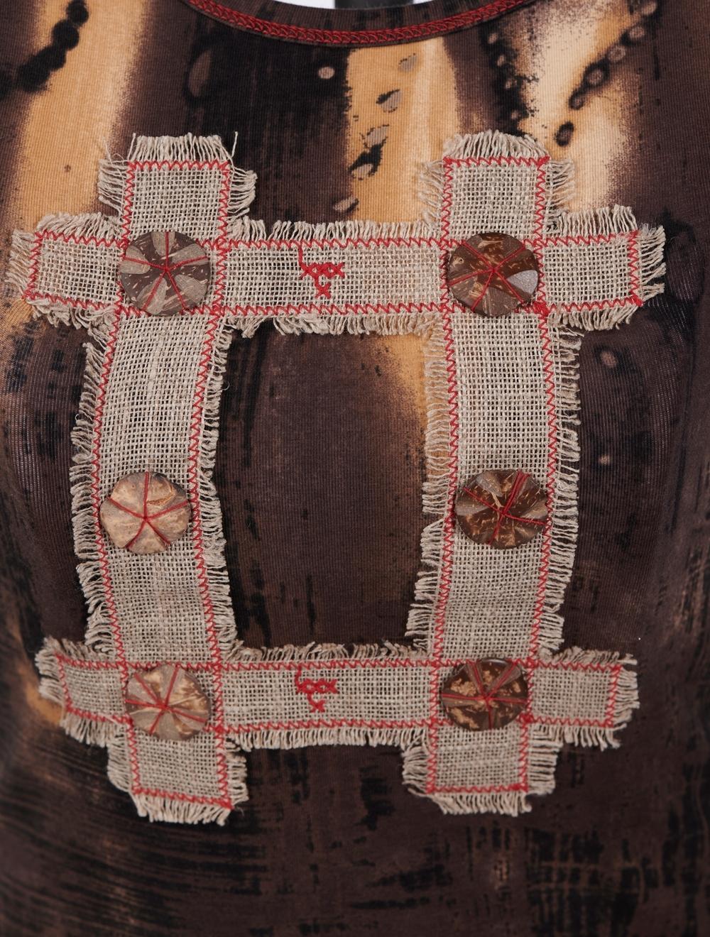 Save The Queen T-shirt Marrone Con Stampa E Applicazioni