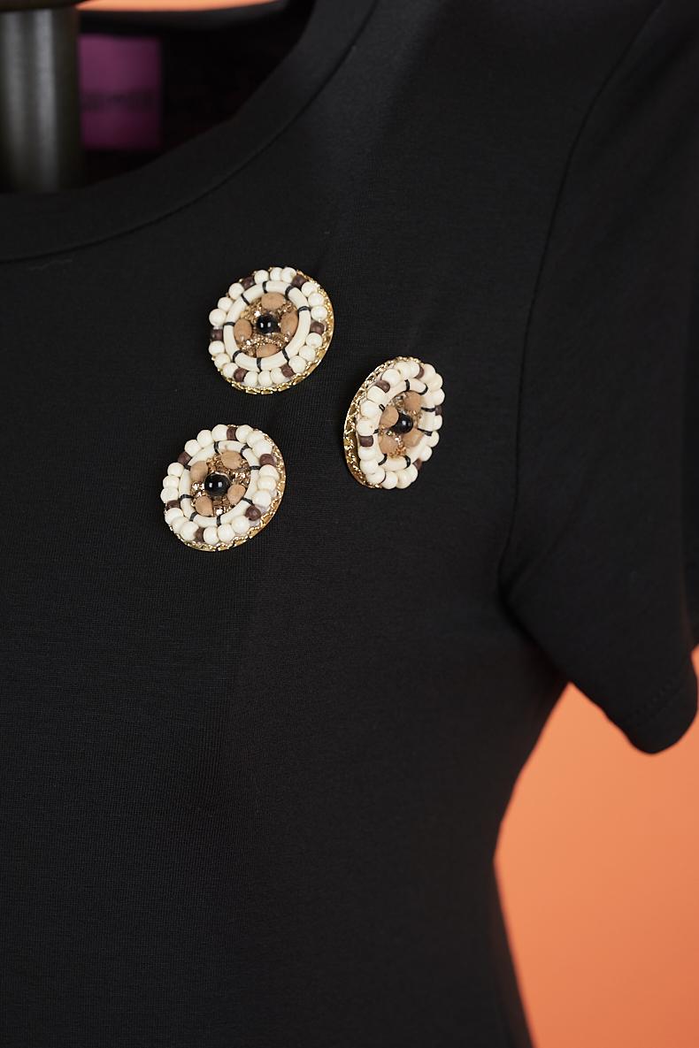 Save The Queen T-shirt Nera Con Ricami E Applicazioni