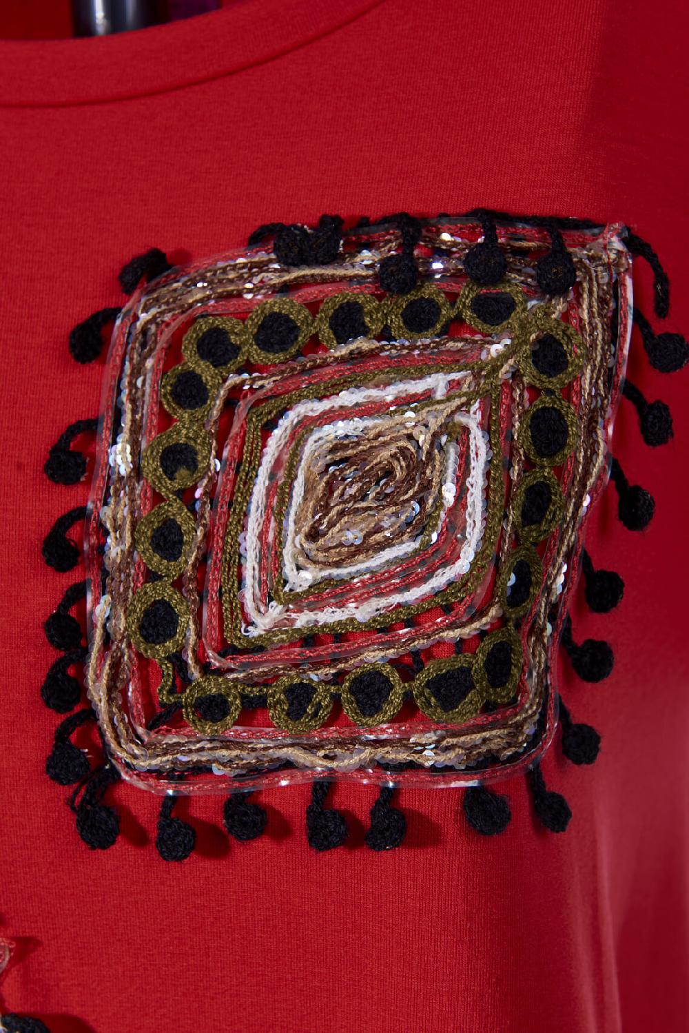 Save The Queen T-shirt Rossa Con Ricami E Balza In Tessuto