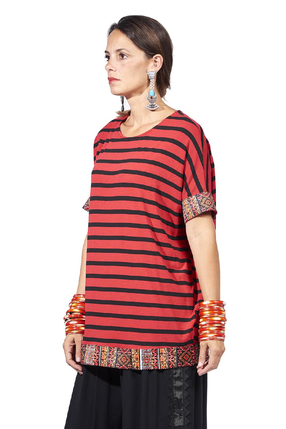 Save The Queen T-shirt Rossa Con Righe Nere E Passamaneria