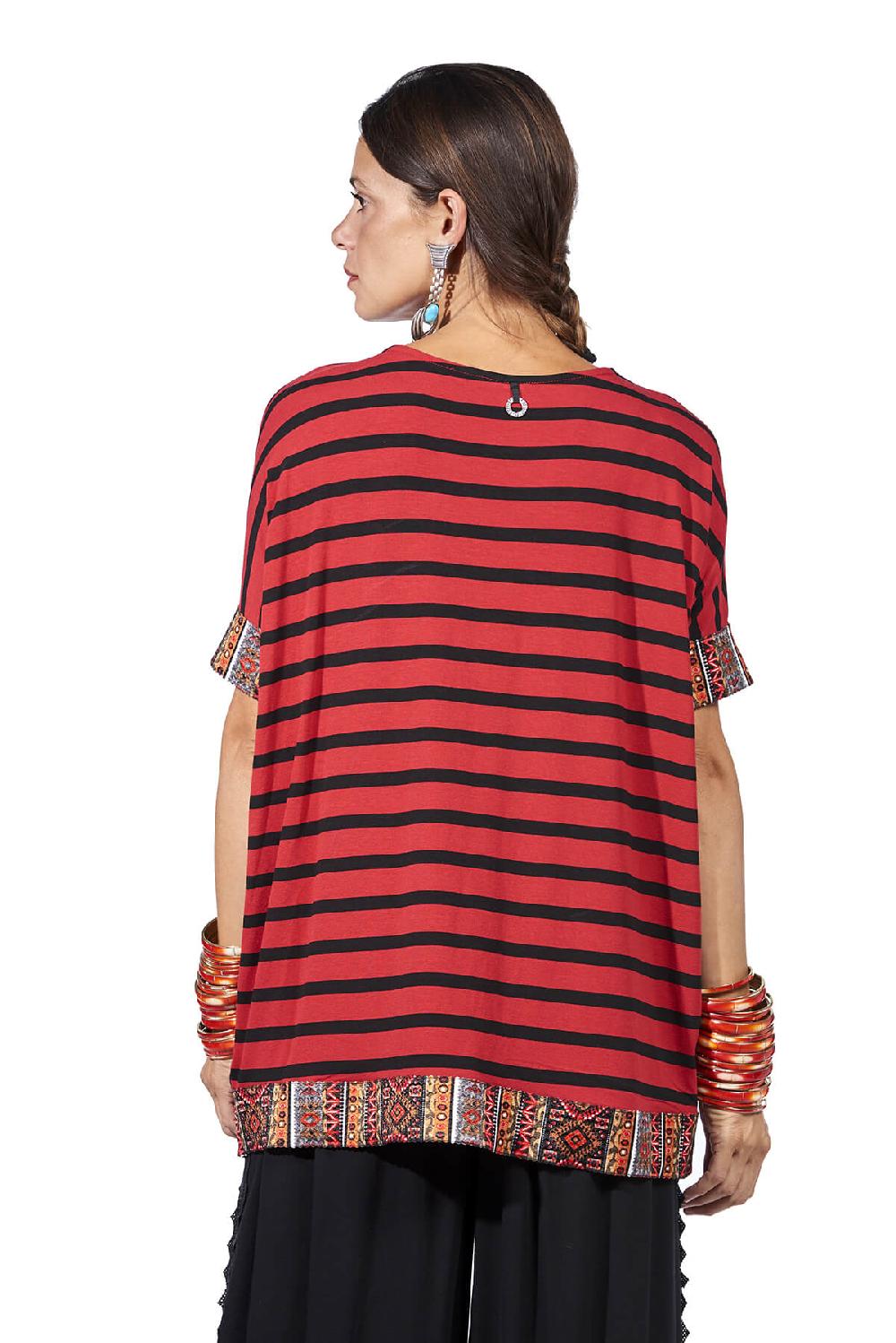 Save The Queen T-shirt Rossa Con Righe Nere E Passamaneria