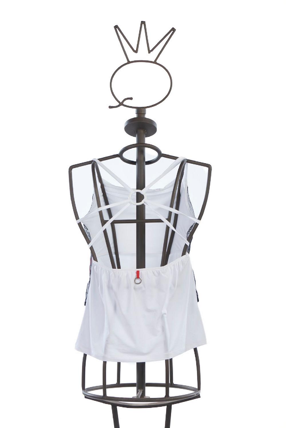Save The Queen Top Bianco Con Pannello In Tulle Nero Stampato