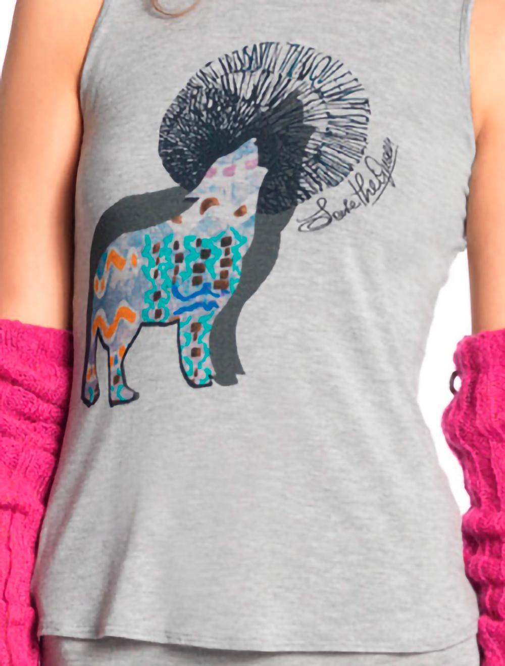 Save The Queen Top Canotta In Viscosa Grigia Con Stampa Con Leggins