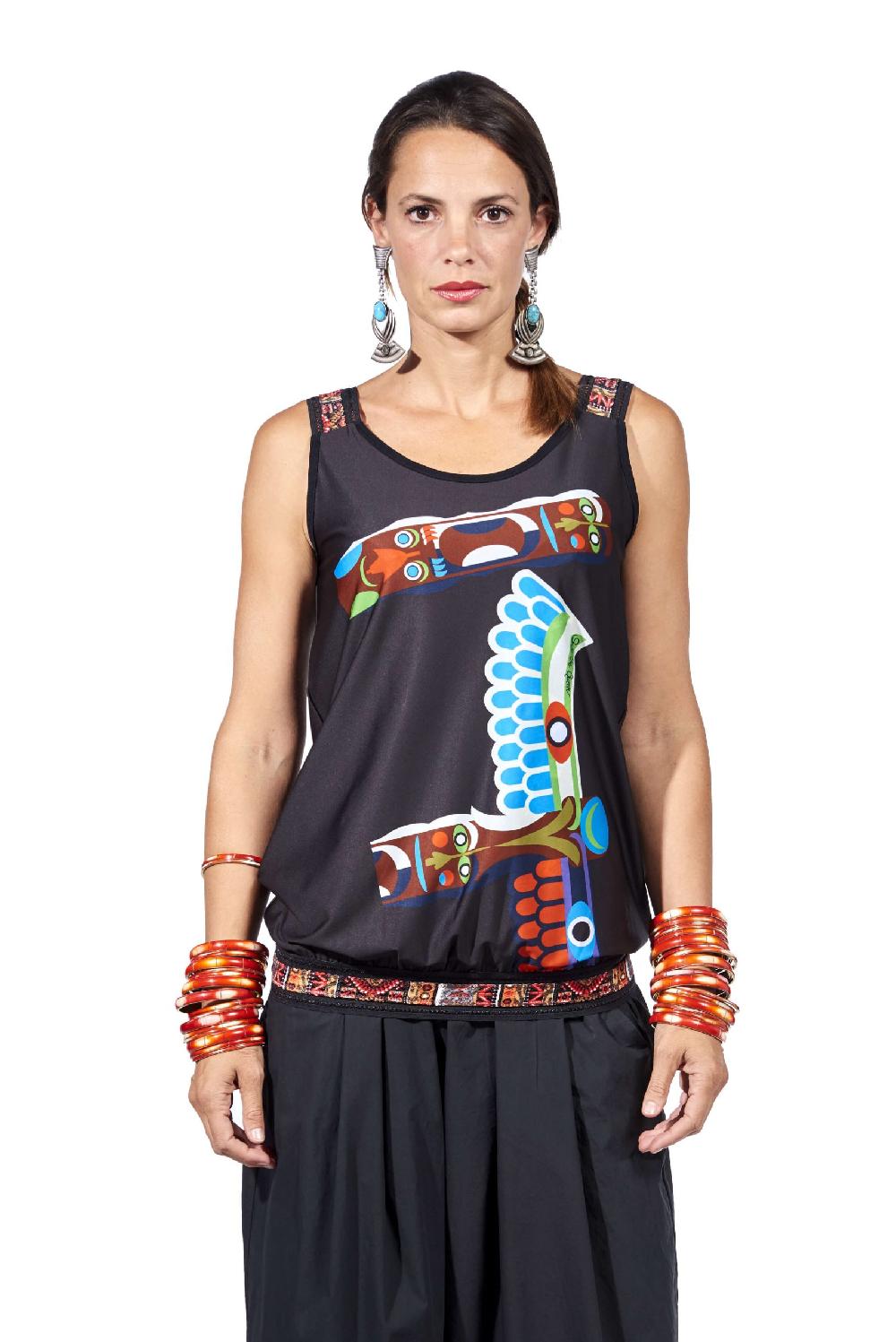 Save The Queen Top Doubleface Con Stampe Dedicate Ai Totem Indiani