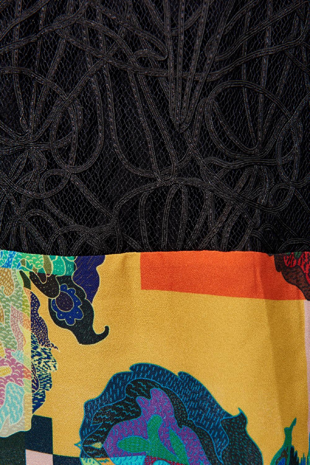 Save The Queen Top In Pizzo Nero Con Dettaglio In Tessuto Stampato