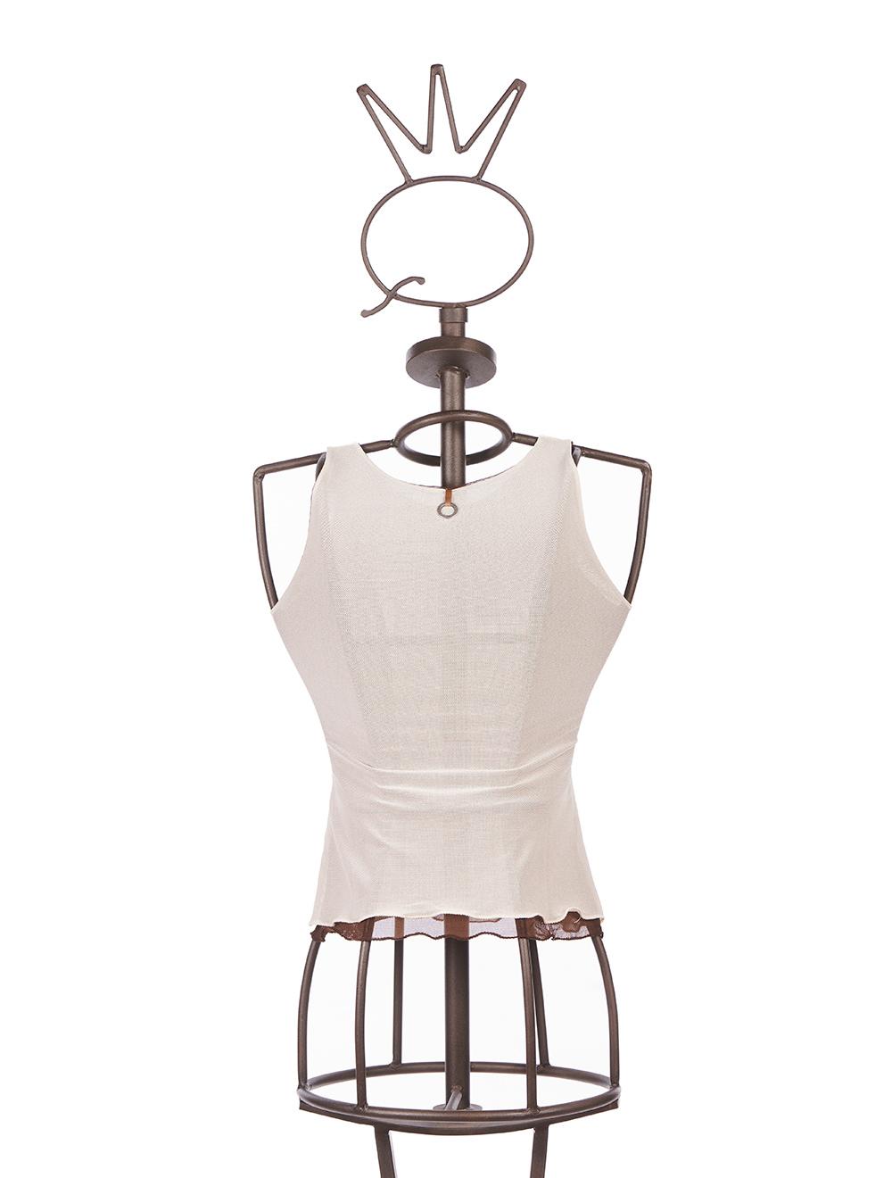 Save The Queen Top In Tulle Avorio E Marrone Con Stampa