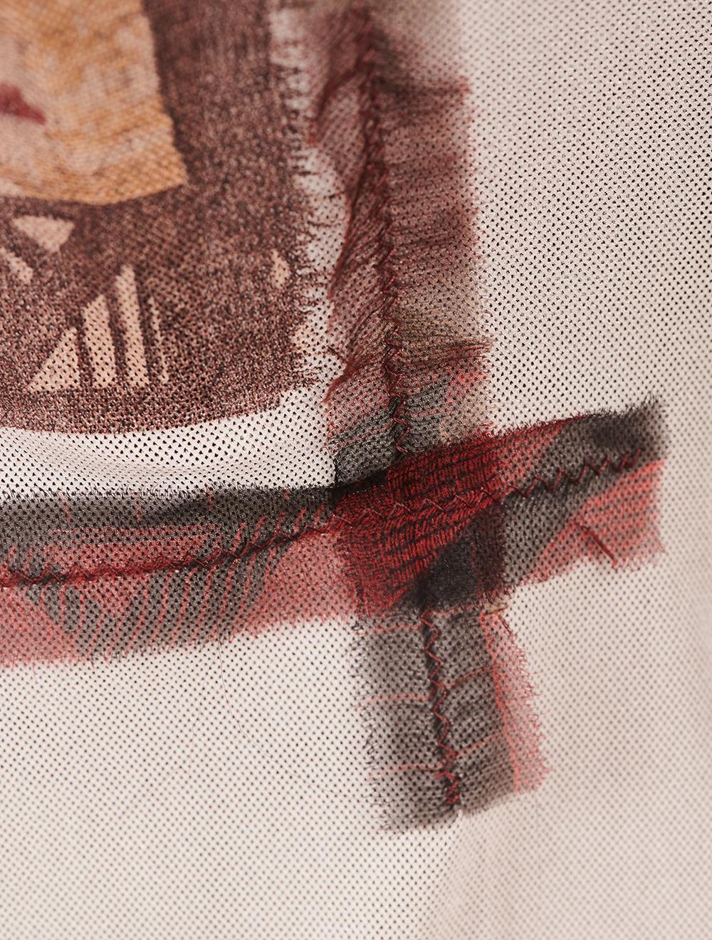 Save The Queen Top In Tulle Avorio E Marrone Con Stampa