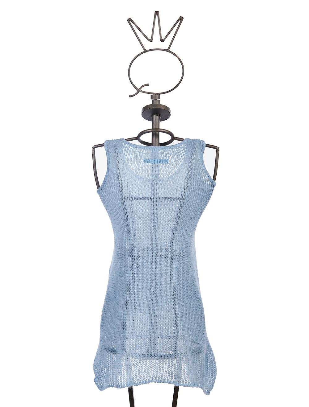 Save The Queen Tunica Celeste In Lana Mohair Con Ricamo