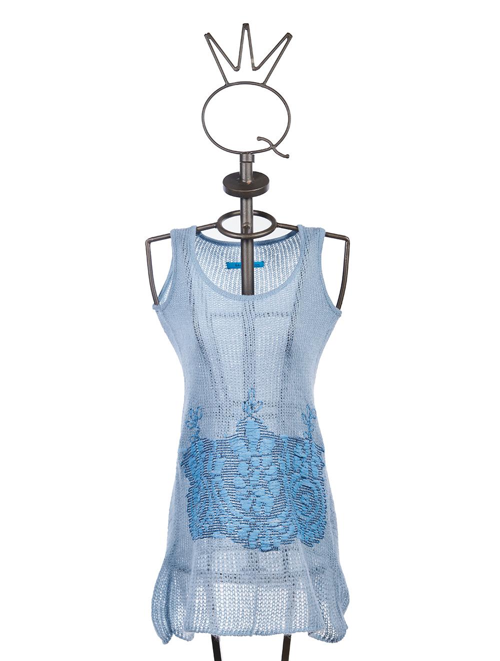 Save The Queen Tunica celeste in lana mohair con ricamo