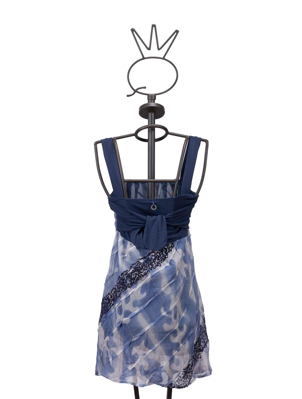 Save The Queen Tunica Di Seta Blu Scuro Con Stampa E Ricamo Di Paillettes