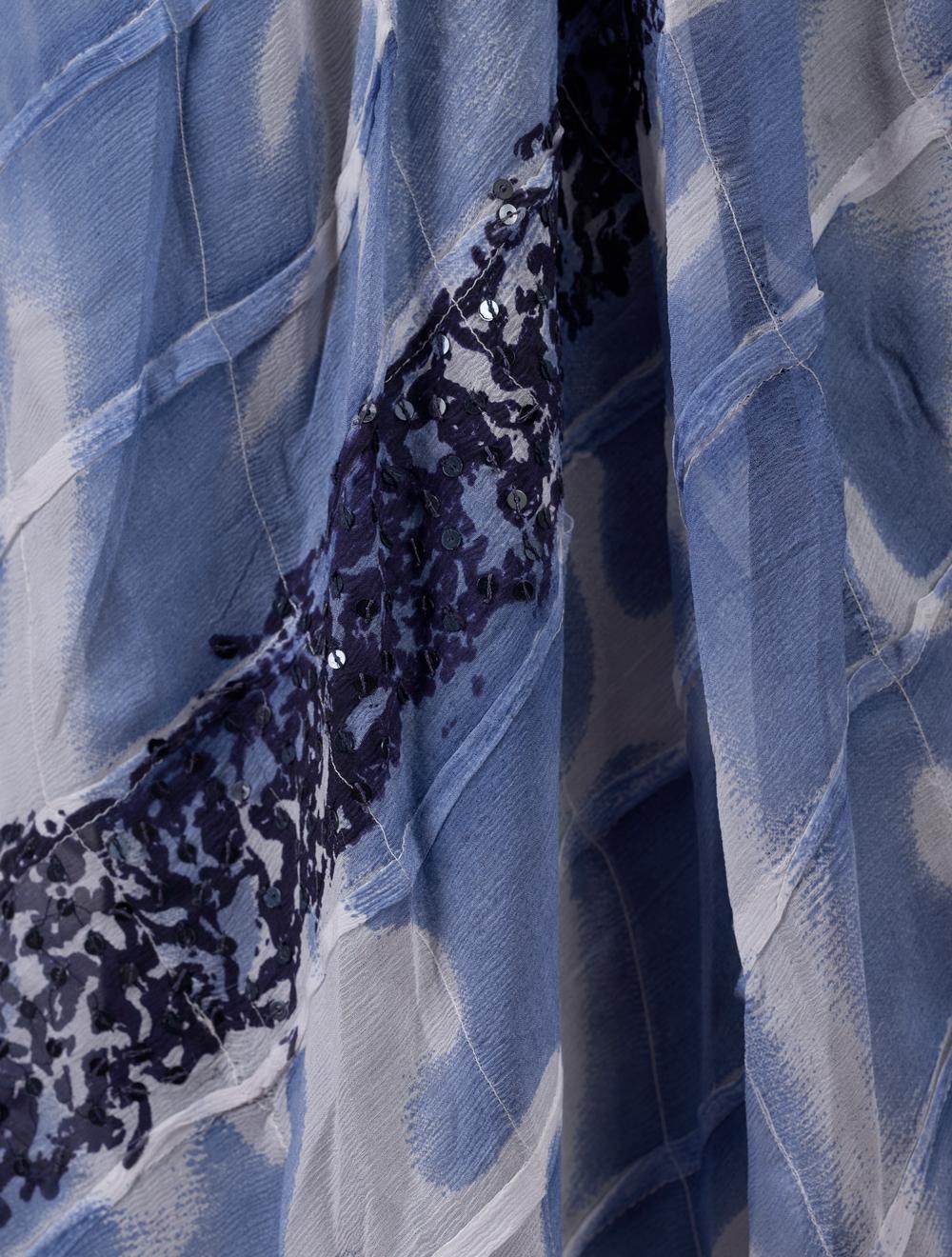 Save The Queen Tunica Di Seta Blu Scuro Con Stampa E Ricamo Di Paillettes