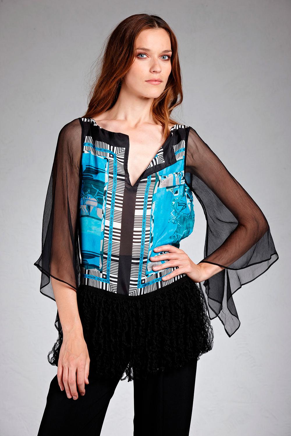 Save The Queen Tunica in seta stampata con applicazione