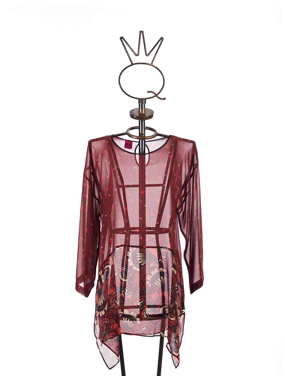 Save The Queen tunica in voile di viscosa a micro e macro fantasia floreale