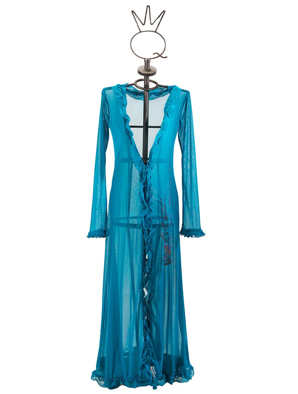 Save The Queen Vestaglia Blu Petrolio Con Ruches E Ricamo