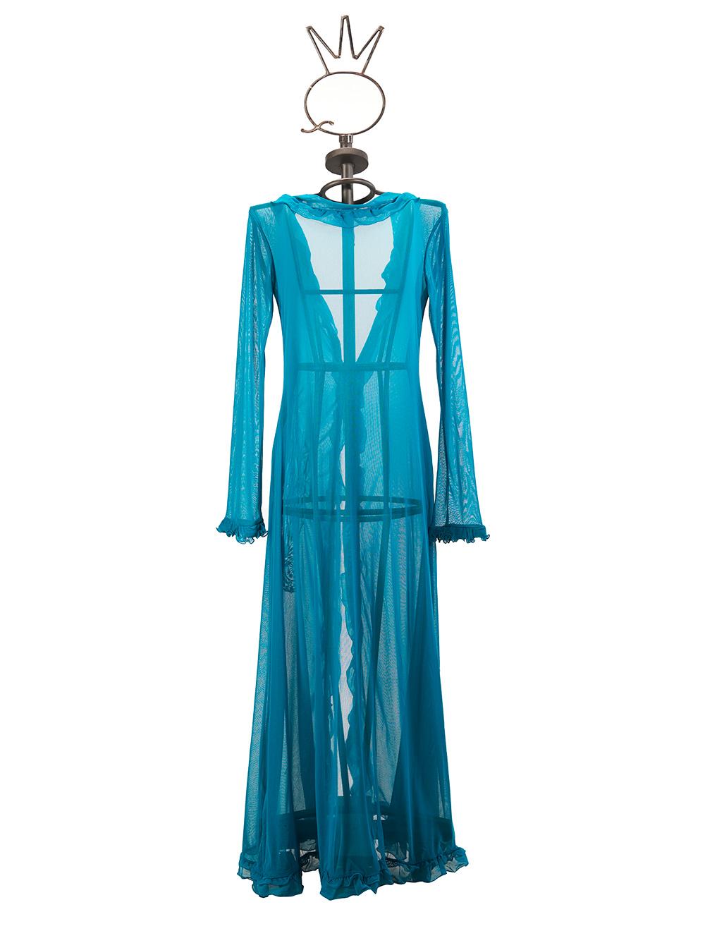 Save The Queen Vestaglia Blu Petrolio Con Ruches E Ricamo