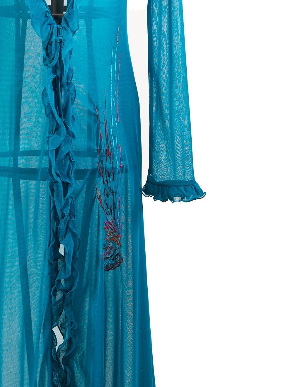 Save The Queen Vestaglia Blu Petrolio Con Ruches E Ricamo