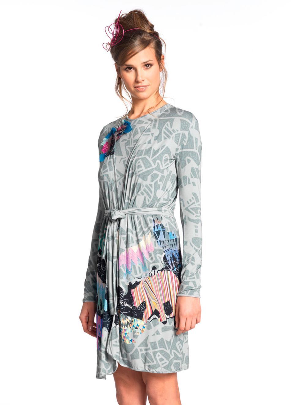 Save The Queen Vestaglia grigia in viscosa stampata