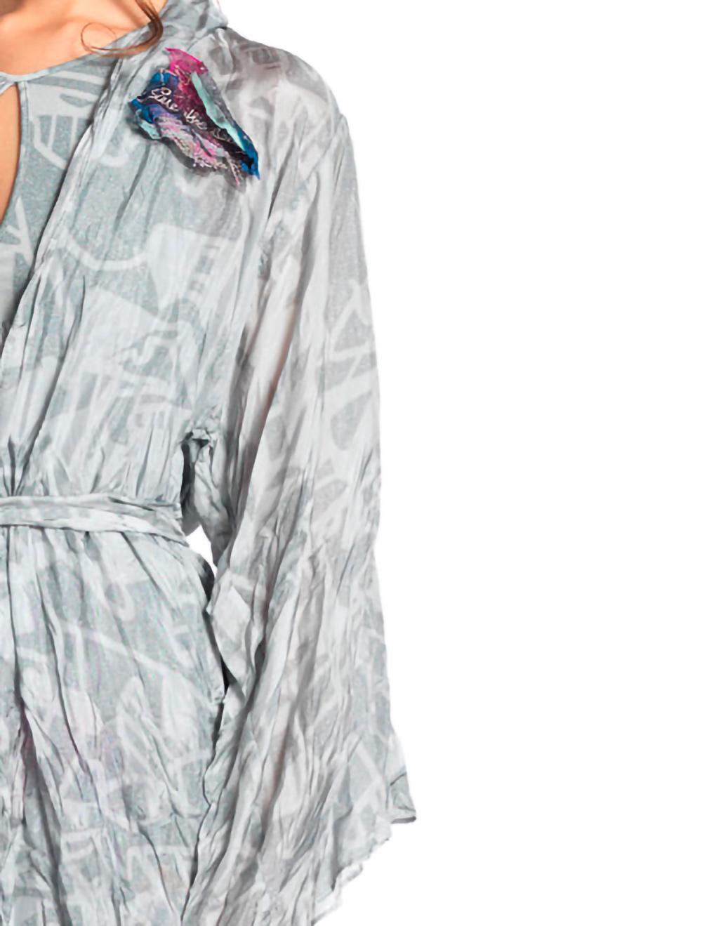 Save The Queen Vestaglia In Seta Grigia + Leggins Lunghi In Viscosa Grigia Stampata