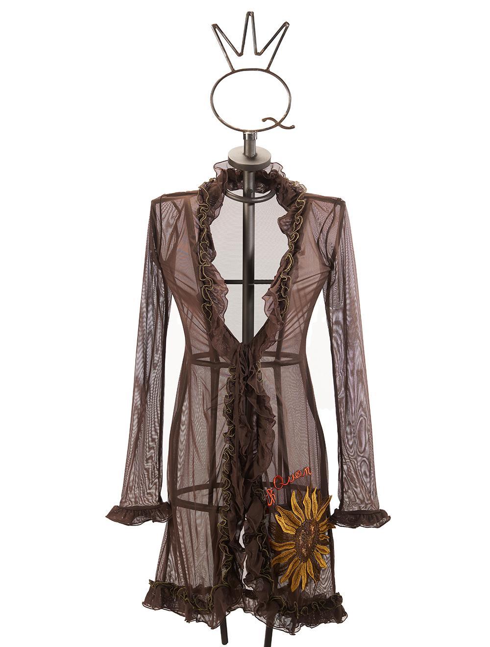 Save The Queen Vestaglia Marrone Con Ruches E Ricamo