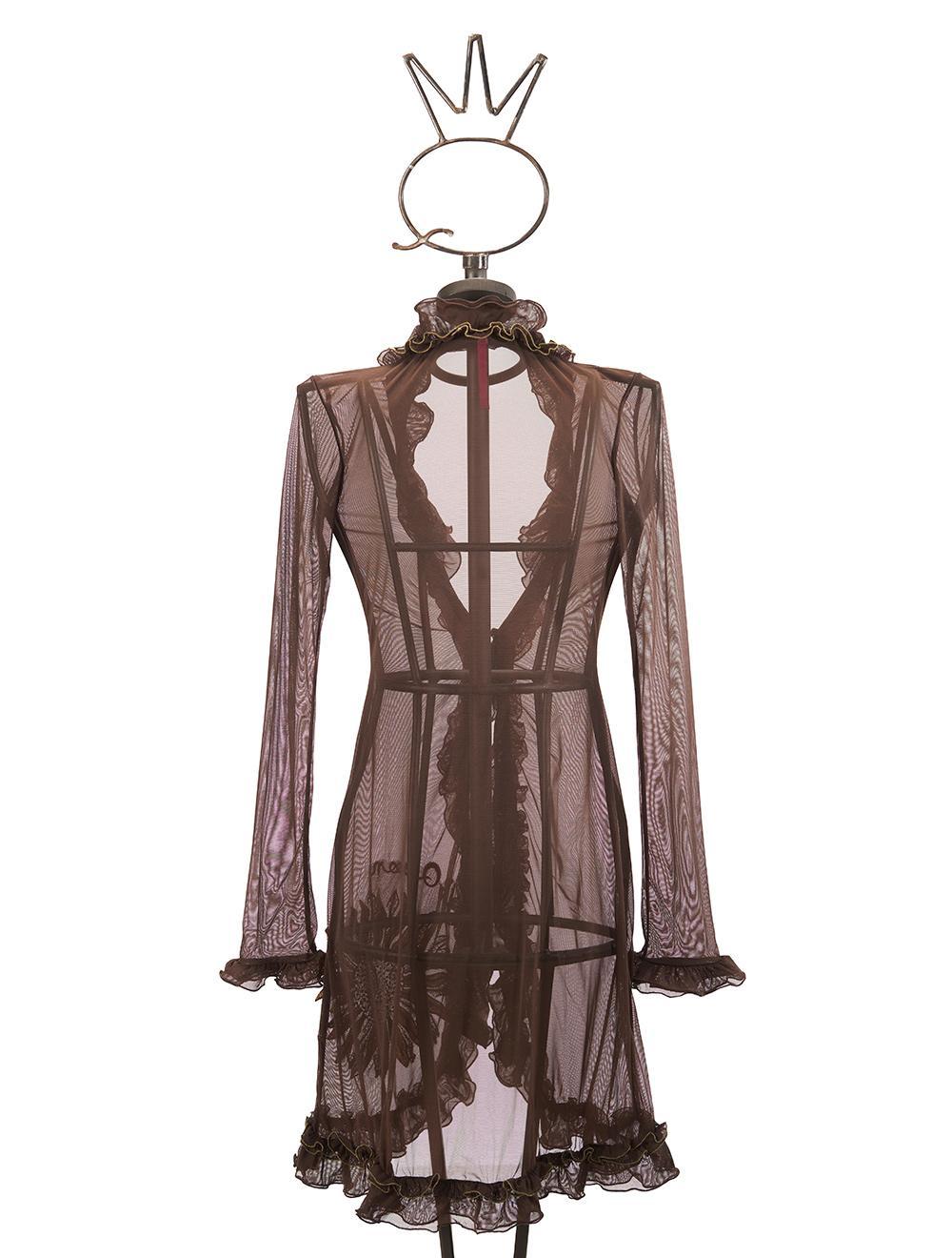 Save The Queen Vestaglia Marrone Con Ruches E Ricamo