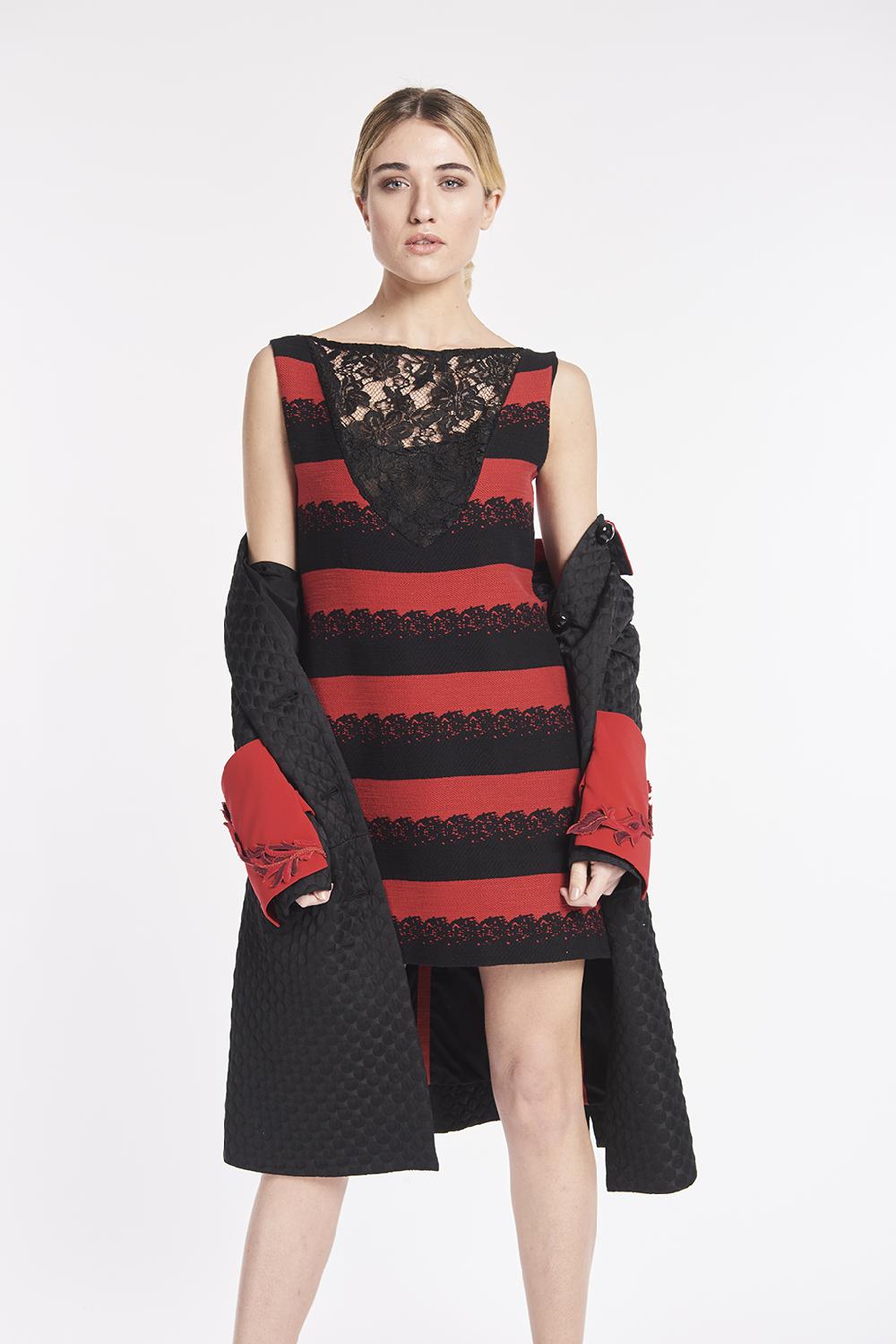 Save The Queen Vestito A Tubino In Jacquard A Righe