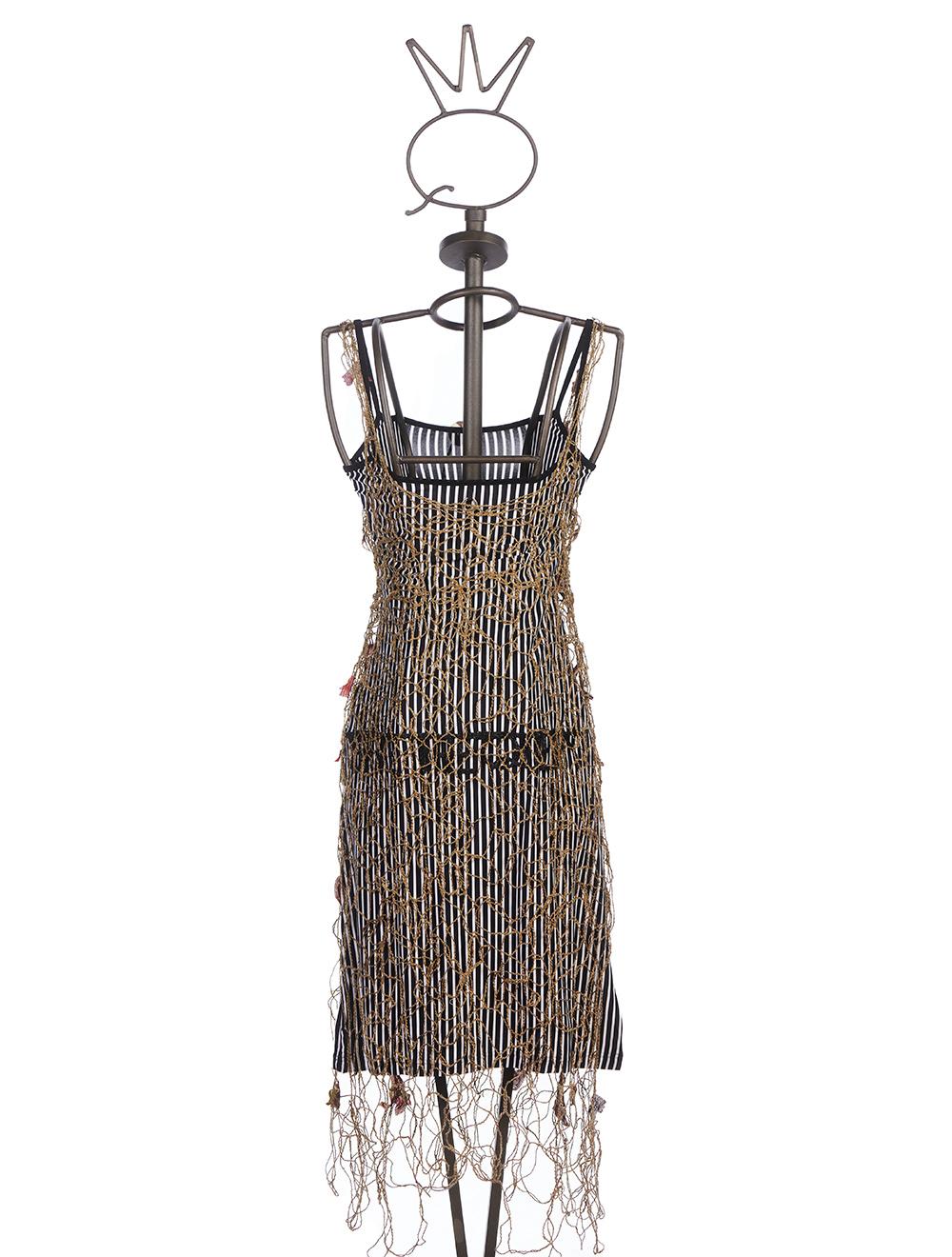 Save The Queen Vestito Al Ginocchio A Righe Con Rete E Ricamo