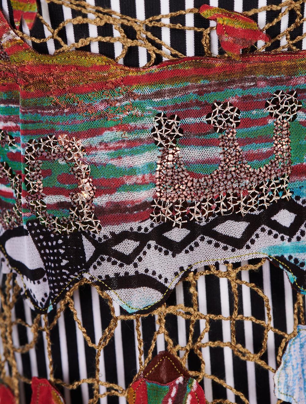 Save The Queen Vestito Al Ginocchio A Righe Con Rete E Ricamo