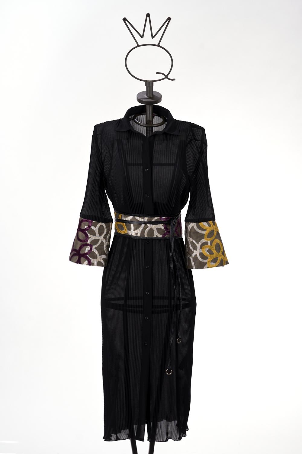 Save The Queen Vestito Chemisier Midi Nero Plissettato