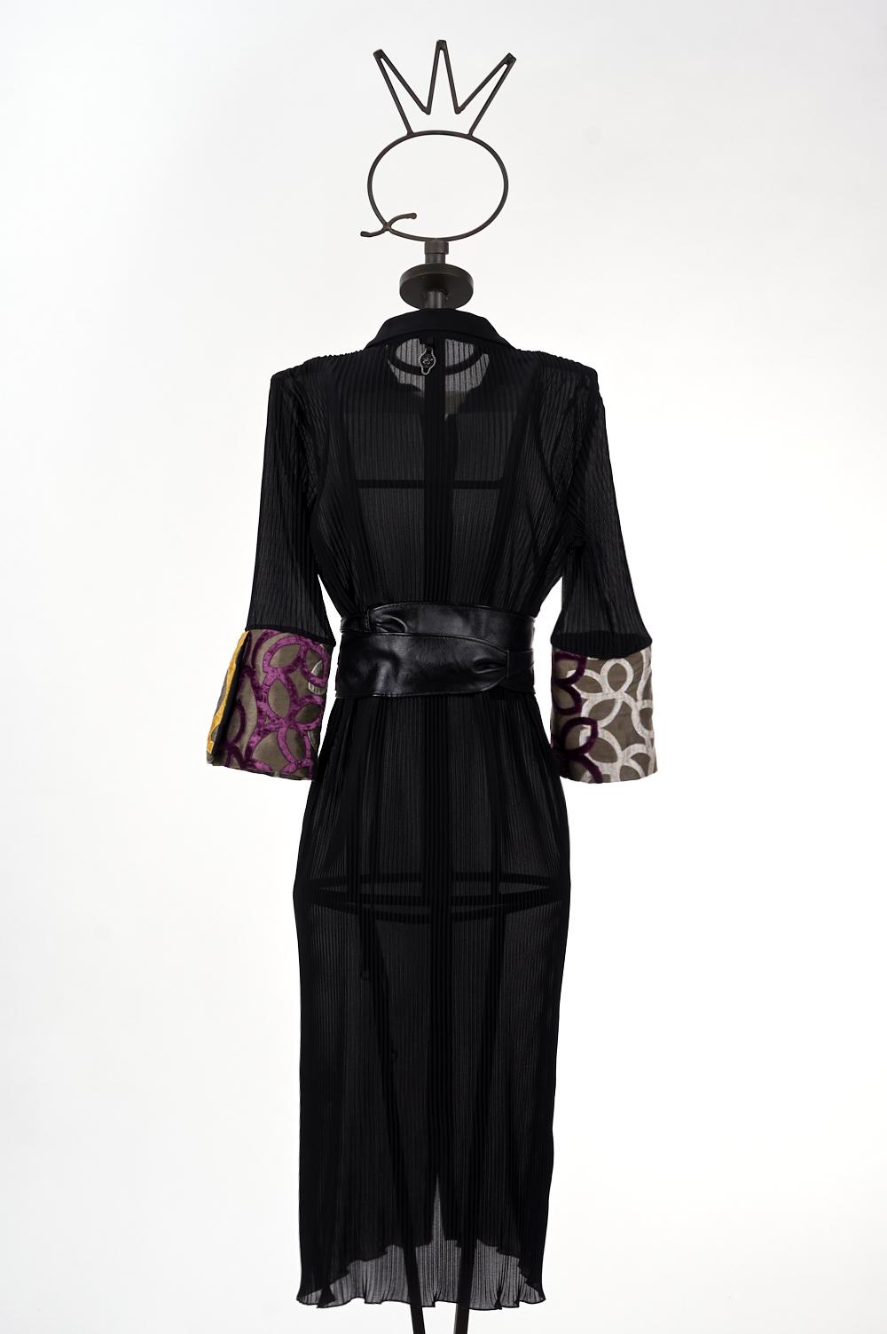 Save The Queen Vestito Chemisier Midi Nero Plissettato