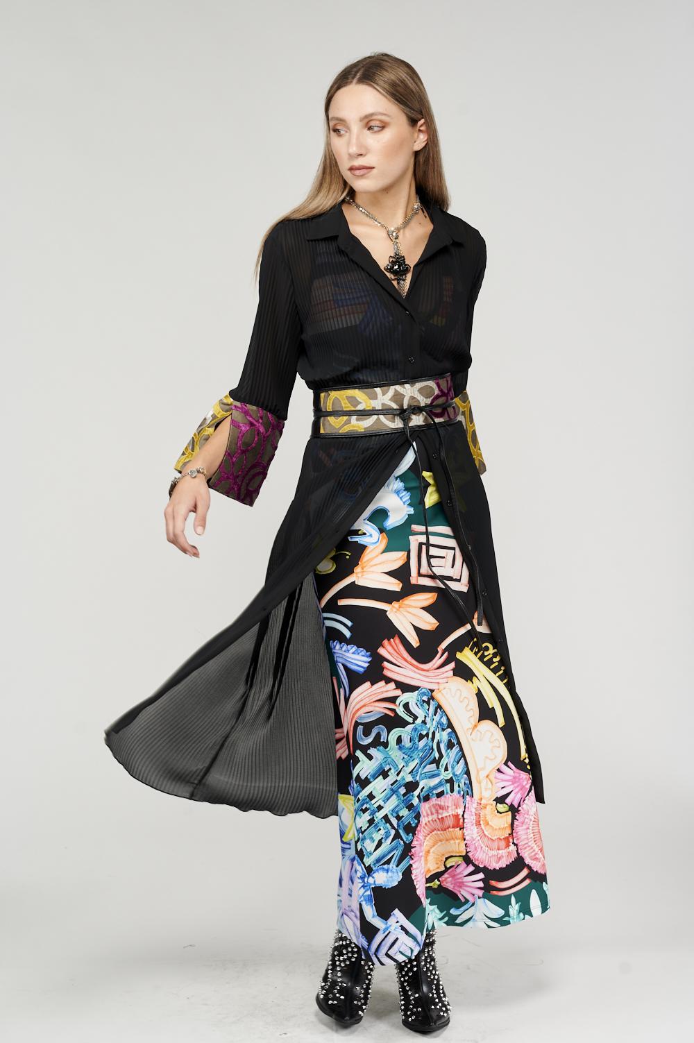 Save The Queen Vestito chemisier midi nero plissettato