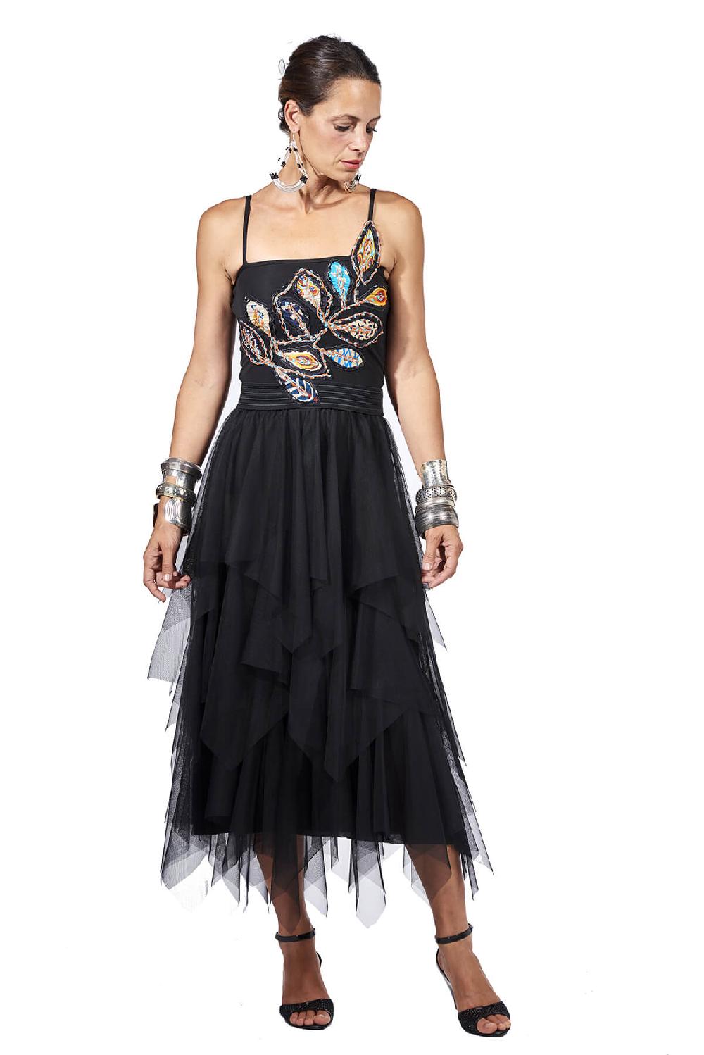 Save The Queen Vestito con ricamo e gonna in tulle a balze