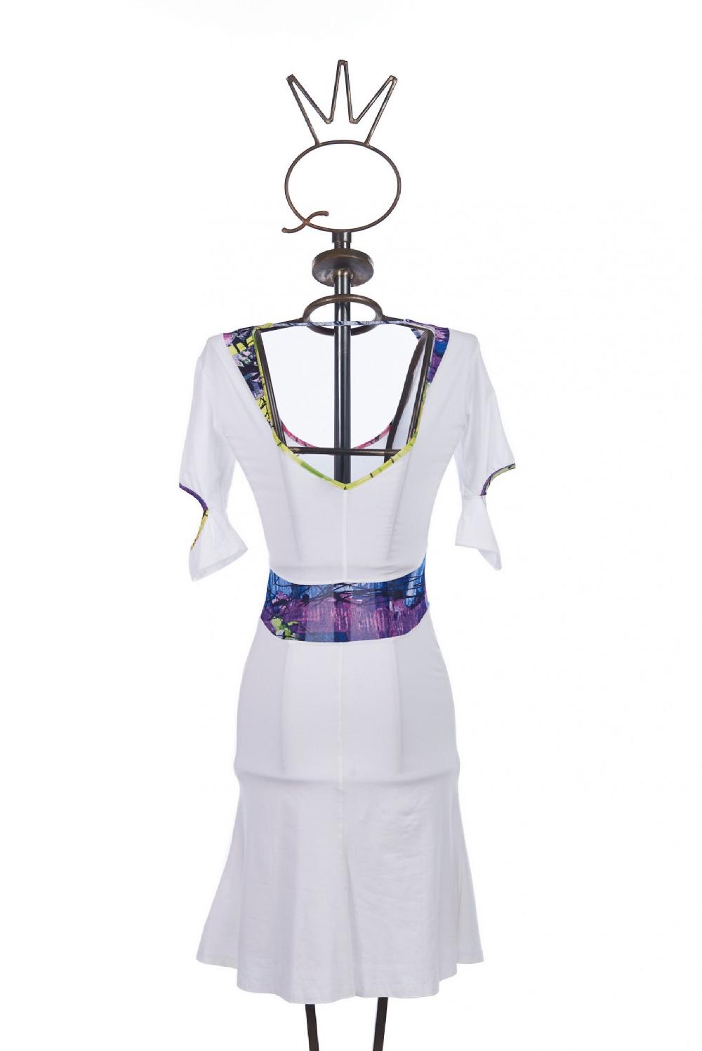 Save The Queen Vestito Corto Bianco Con Dettagli In Stampa