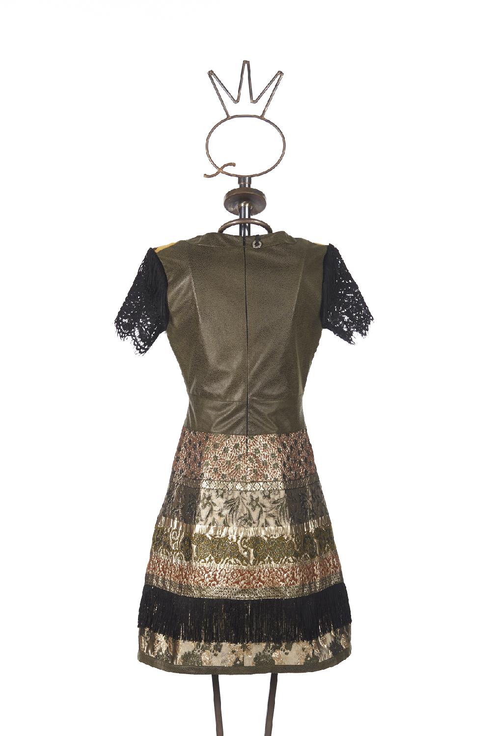 Save The Queen Vestito Corto Con Lavorazione Patchwork Di Tessuti Operati Ricamati Ed Ecopelle