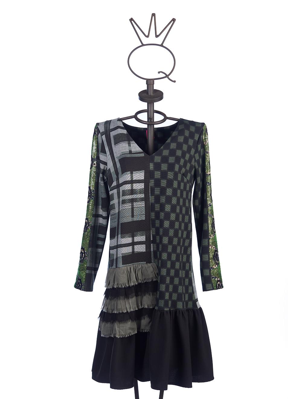 Save The Queen Vestito corto con stampa a quadri rouches e ricami