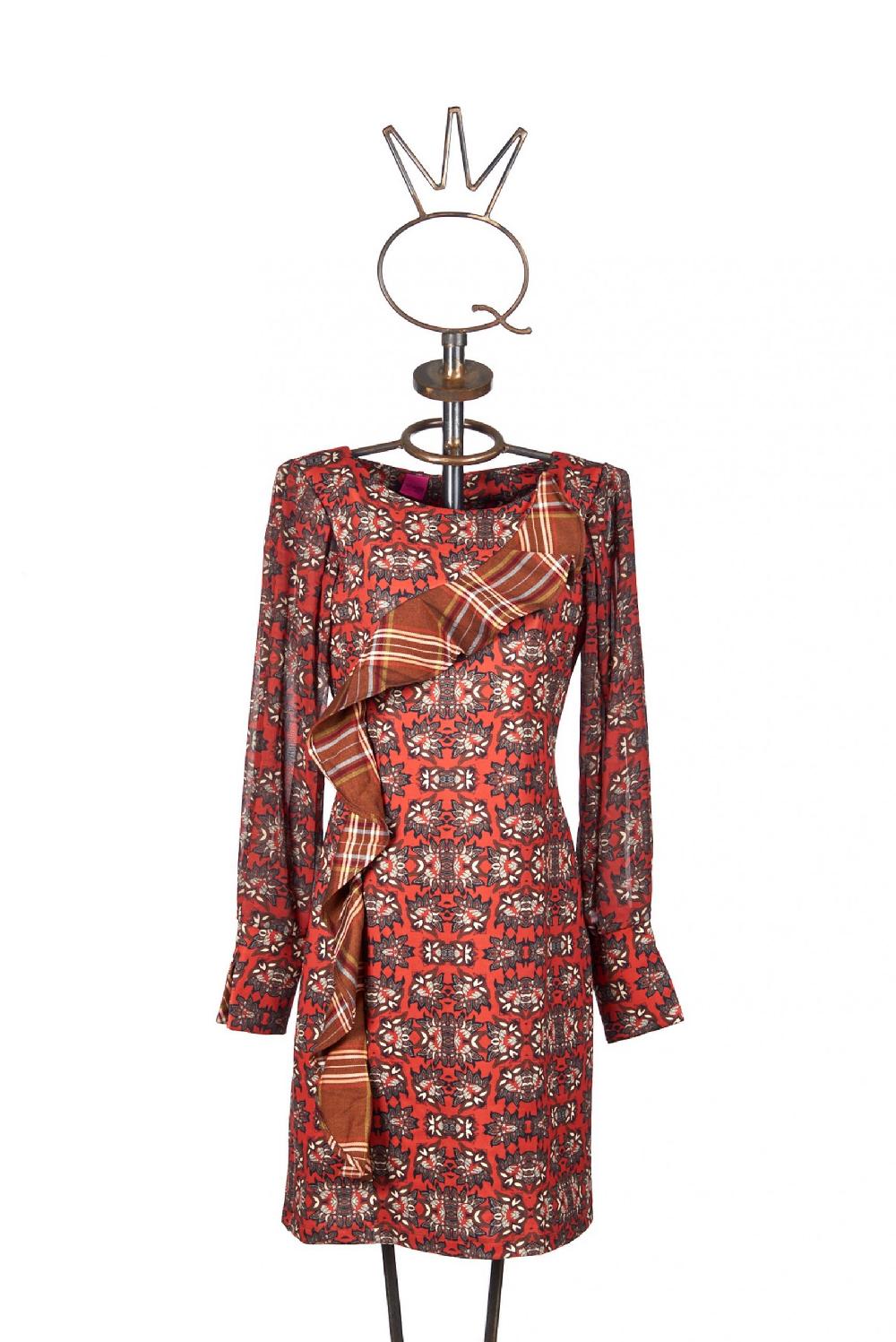 Save The Queen Vestito corto con stampa floreale e rouche tartan