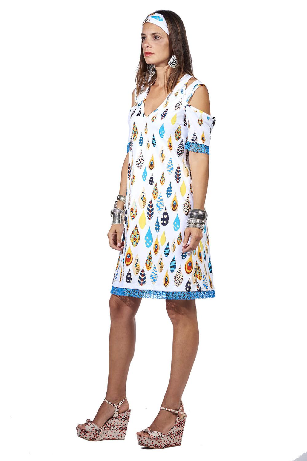 Save The Queen Vestito Corto In Jersey Con Stampa Dedicata Al Pavone