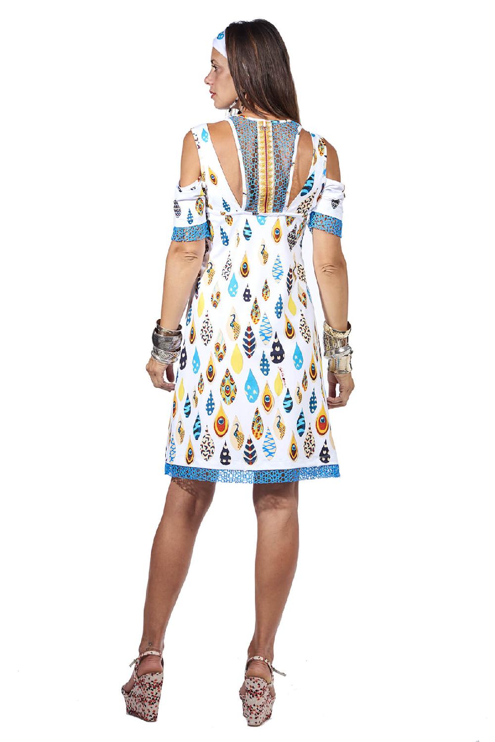 Save The Queen Vestito Corto In Jersey Con Stampa Dedicata Al Pavone