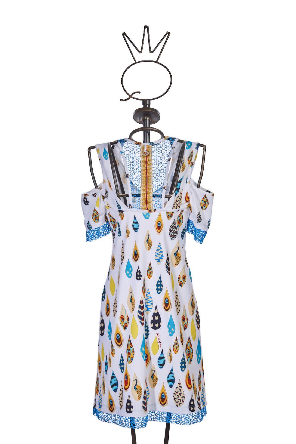 Save The Queen Vestito Corto In Jersey Con Stampa Dedicata Al Pavone