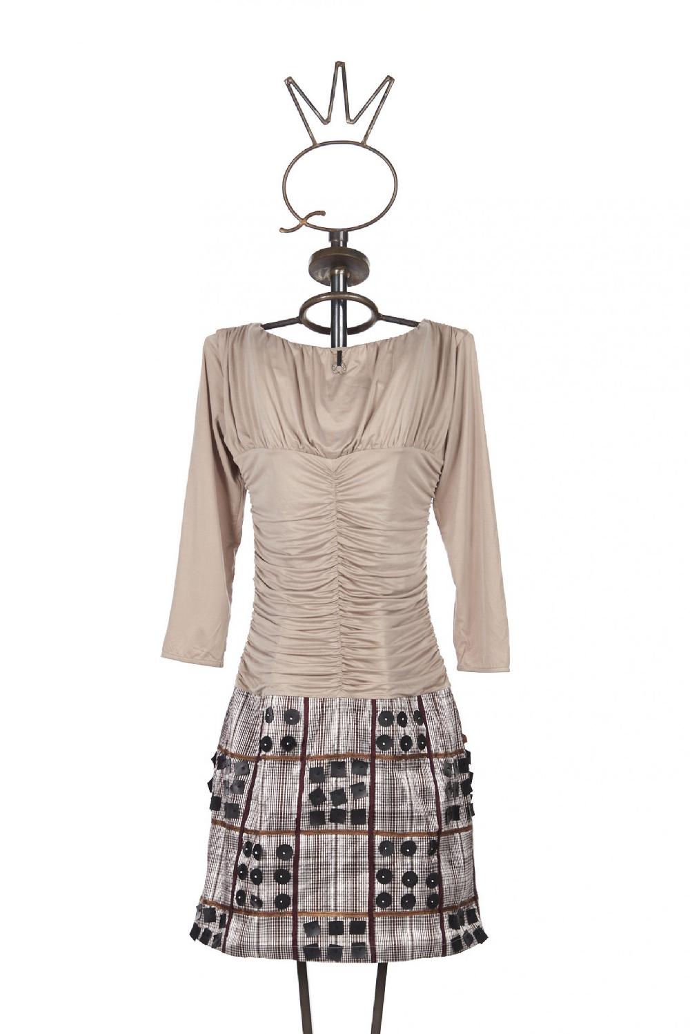 Save The Queen Vestito Corto In Jersey E Tessuto A Quadri Ricamato