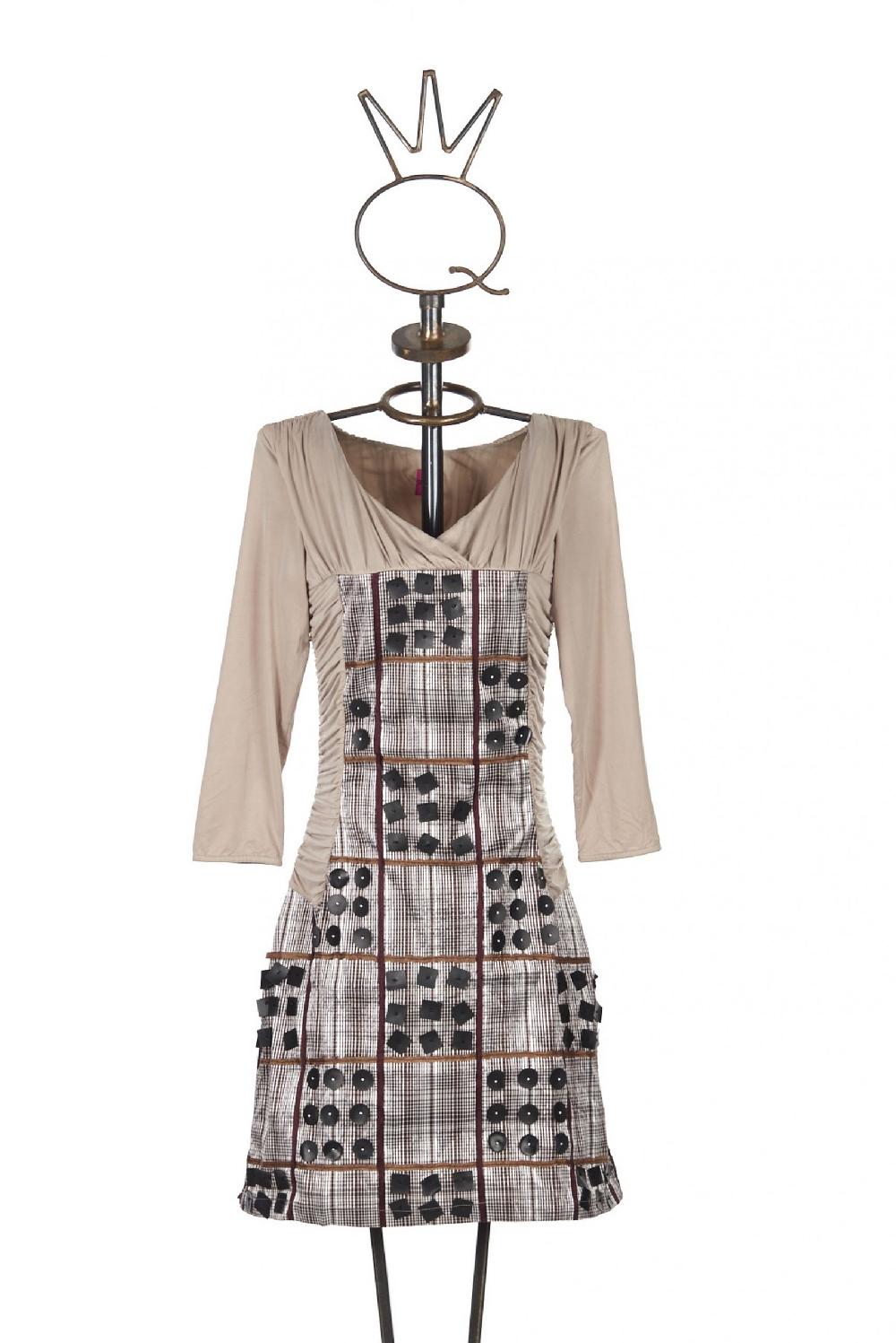 Save The Queen Vestito Corto In Jersey E Tessuto A Quadri Ricamato