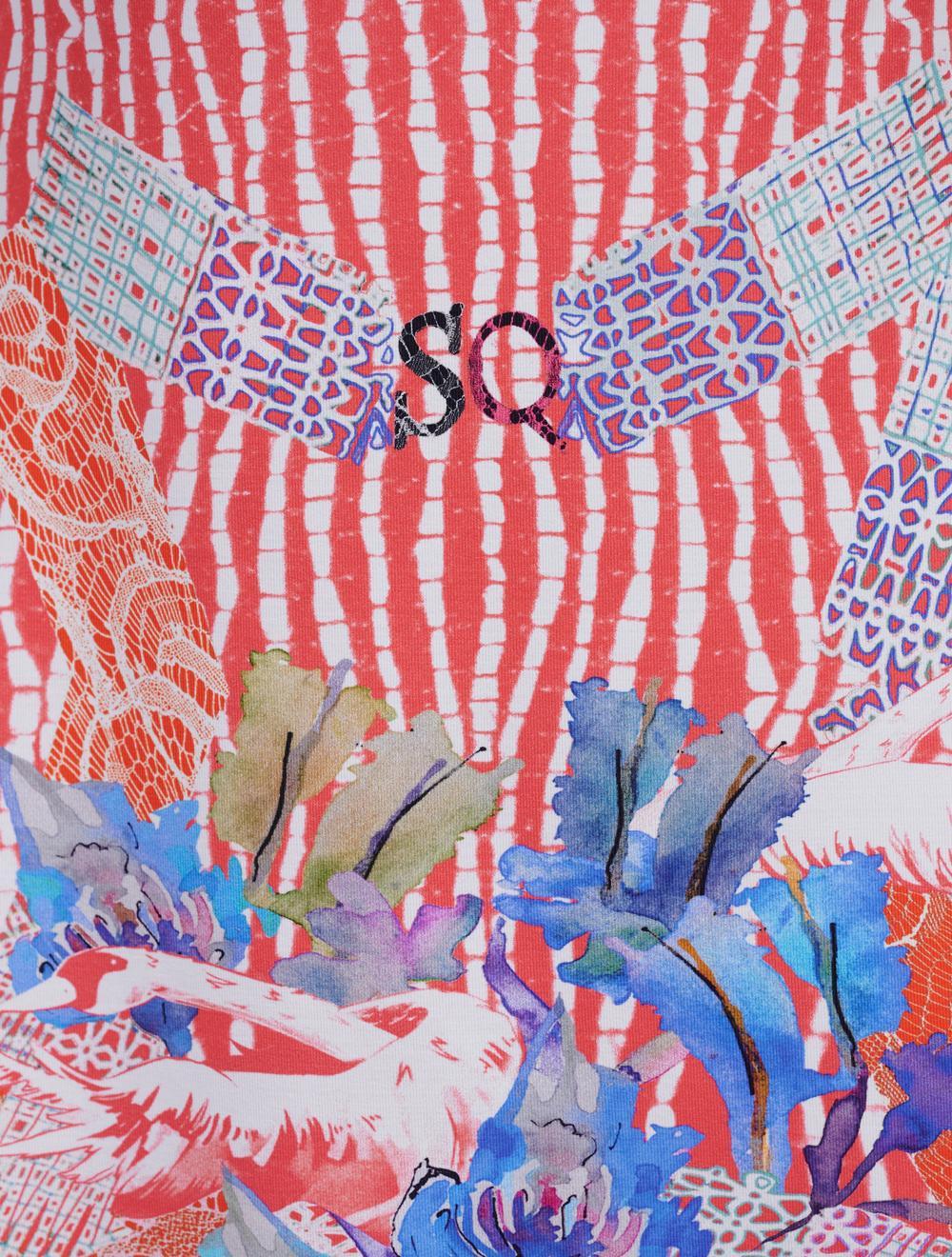 Save The Queen Vestito Corto In Jersey Stampa Cigno