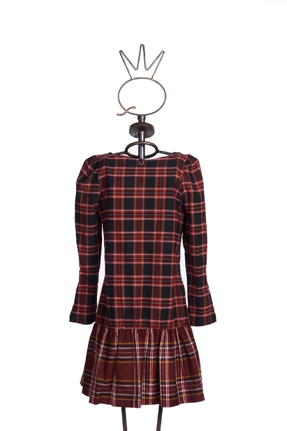 Save The Queen Vestito Corto In Tessuto Tartan Con Ricamo