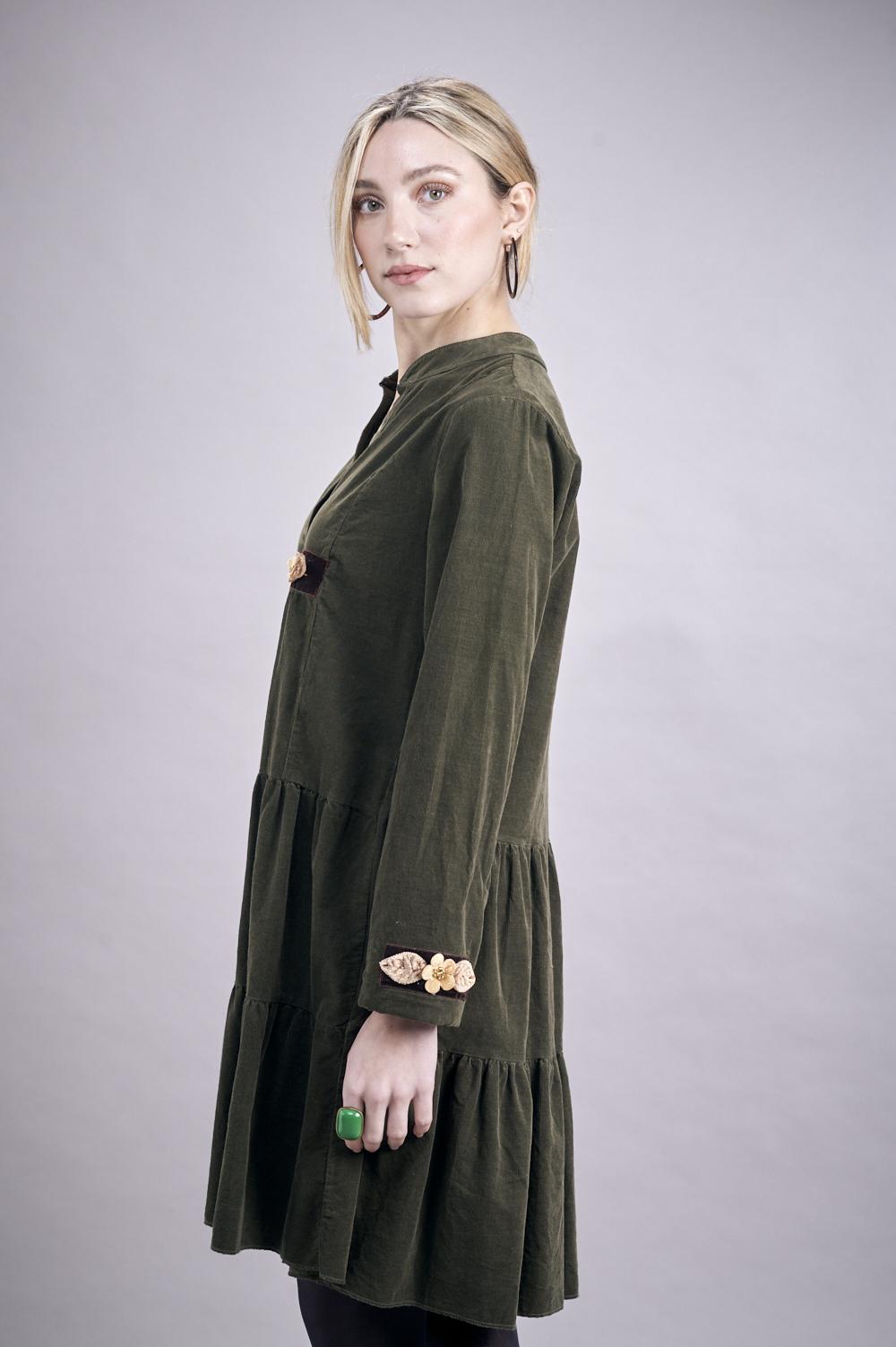 Save The Queen Vestito Corto In Velluto Verde Militare