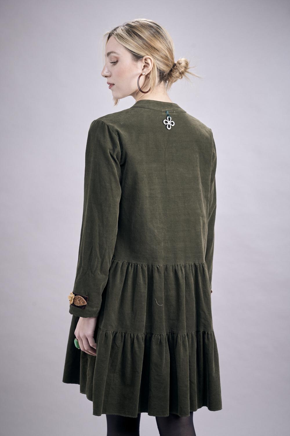 Save The Queen Vestito Corto In Velluto Verde Militare