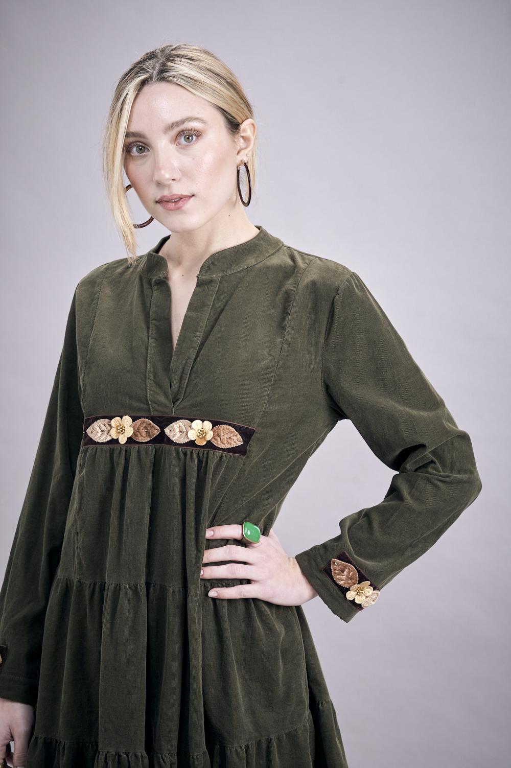 Save The Queen Vestito Corto In Velluto Verde Militare