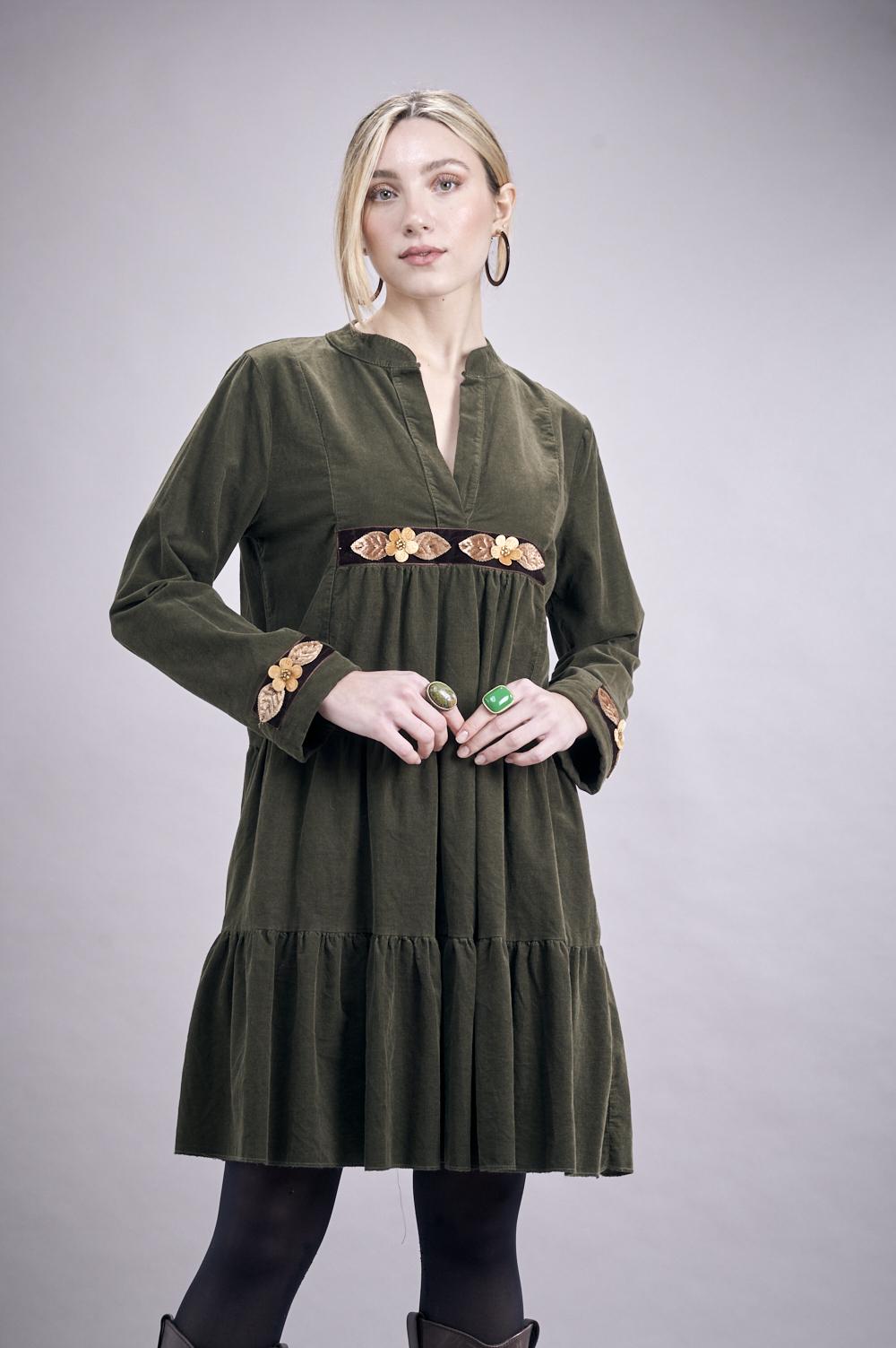 Save The Queen Vestito corto in velluto verde militare