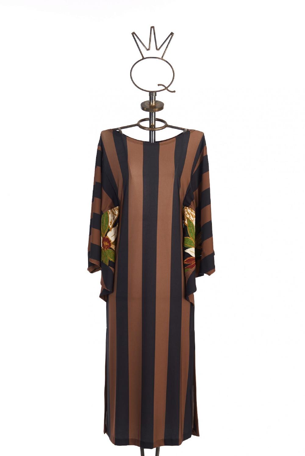 Save The Queen Vestito longuette a righe con maniche ricamate