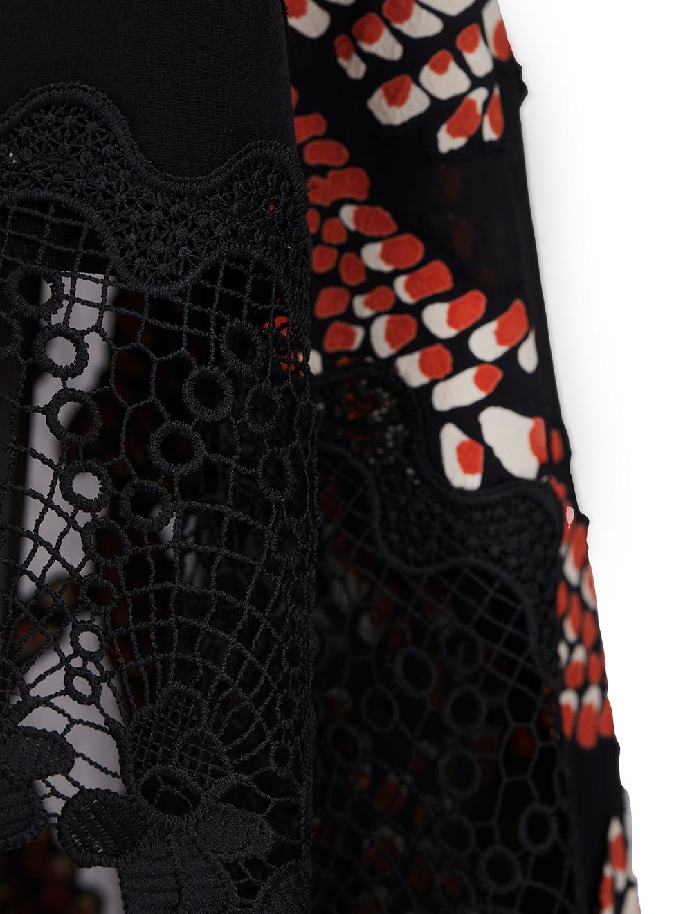 Save The Queen Vestito Longuette Asimmetrico In Tessuto Devoré Astratto E Pizzo Macramè