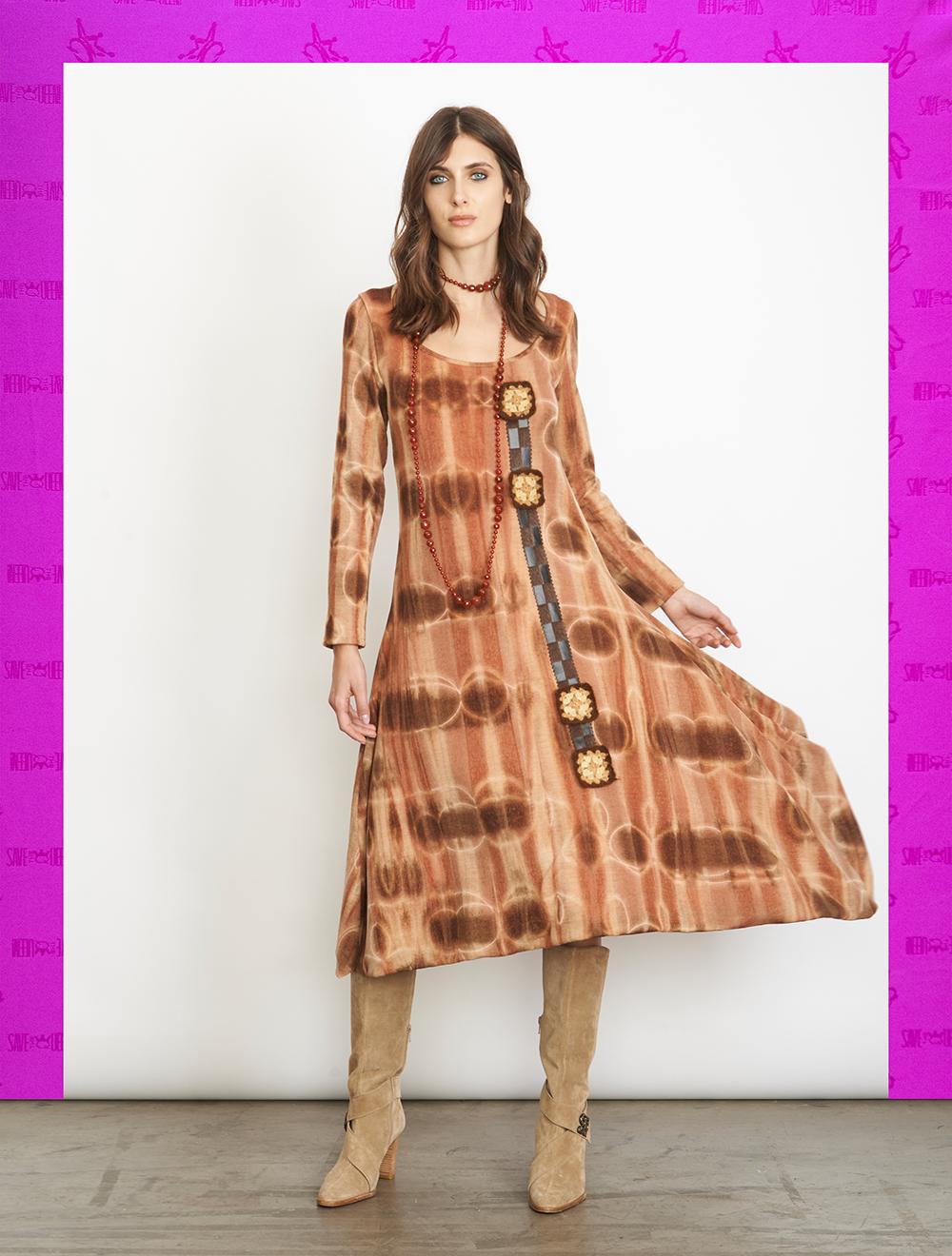 Save The Queen Vestito Longuette In Jersey Di Lana Con Stampa Tie Dye