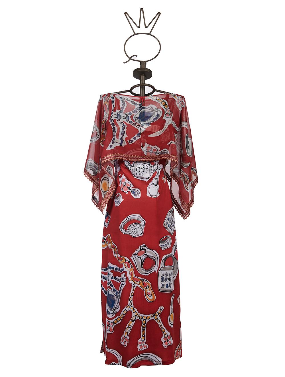 Save The Queen Vestito Lungo Con Stampa “anelli” E Poncho In Chiffon